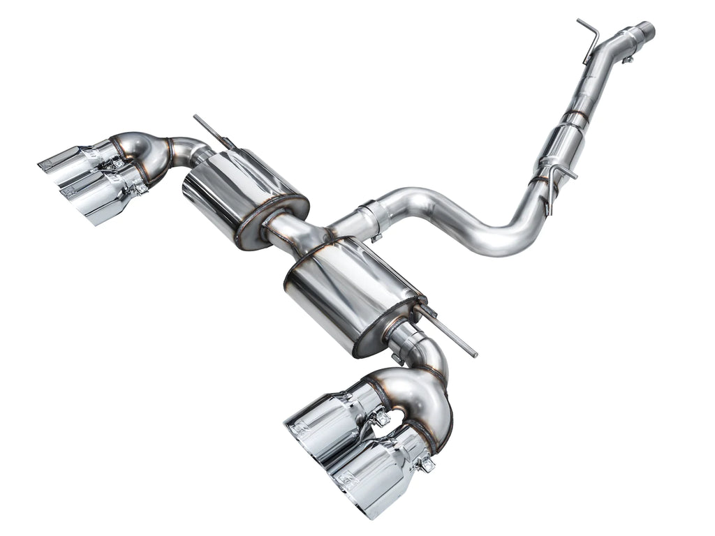 AWE MK8 Volkswagen Golf R 3in Touring Edition Quad Exhaust - Chrome Silver Tips