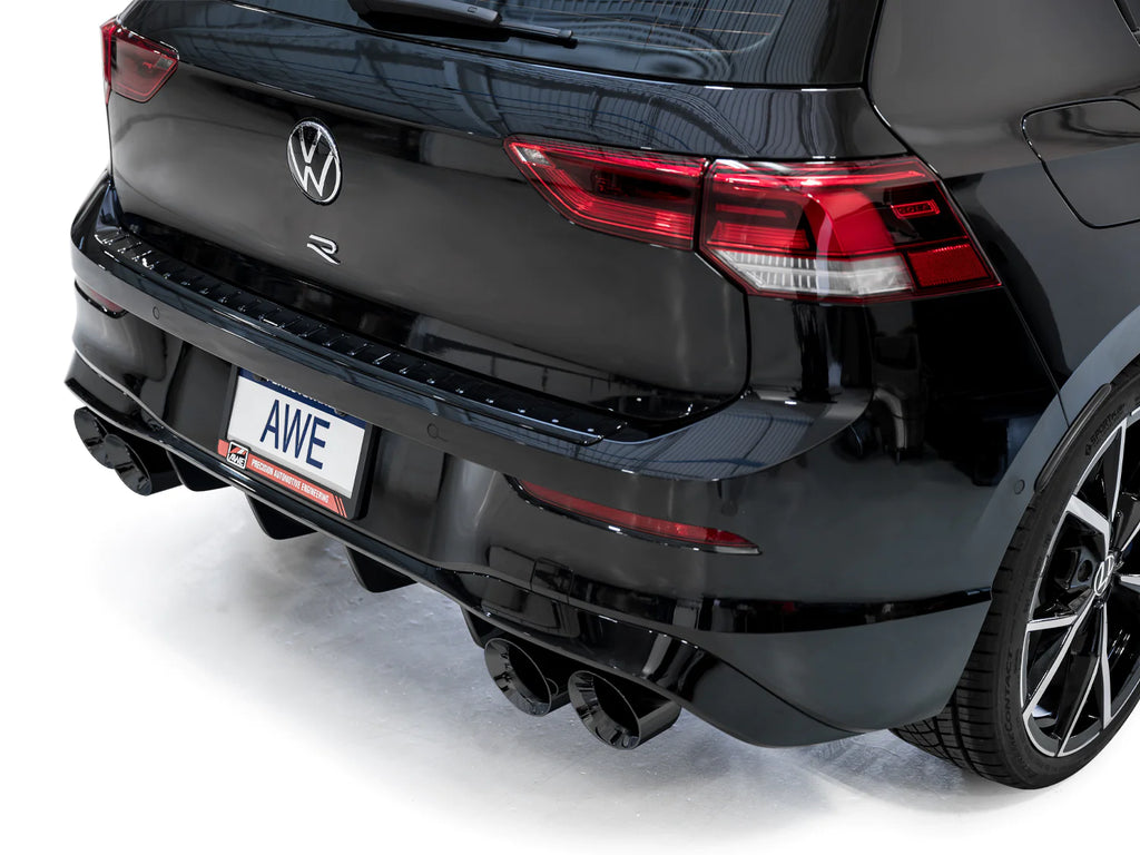 AWE MK8 Volkswagen Golf R 3in Track Edition Quad Exhaust - Diamond Black Tips