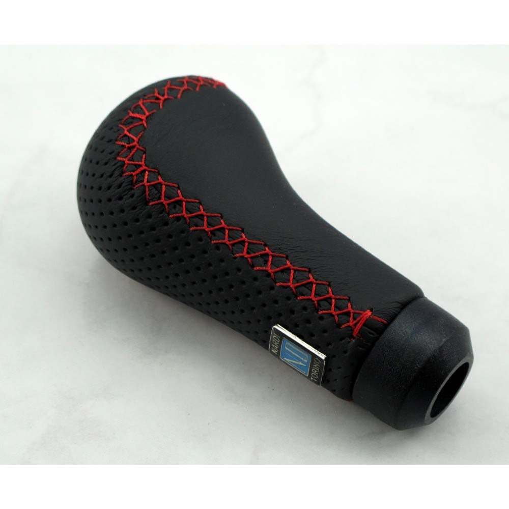 Nardi Shift Knob - Prestige - Black Perforated Leather & Black Smooth Leather with Red Stitching