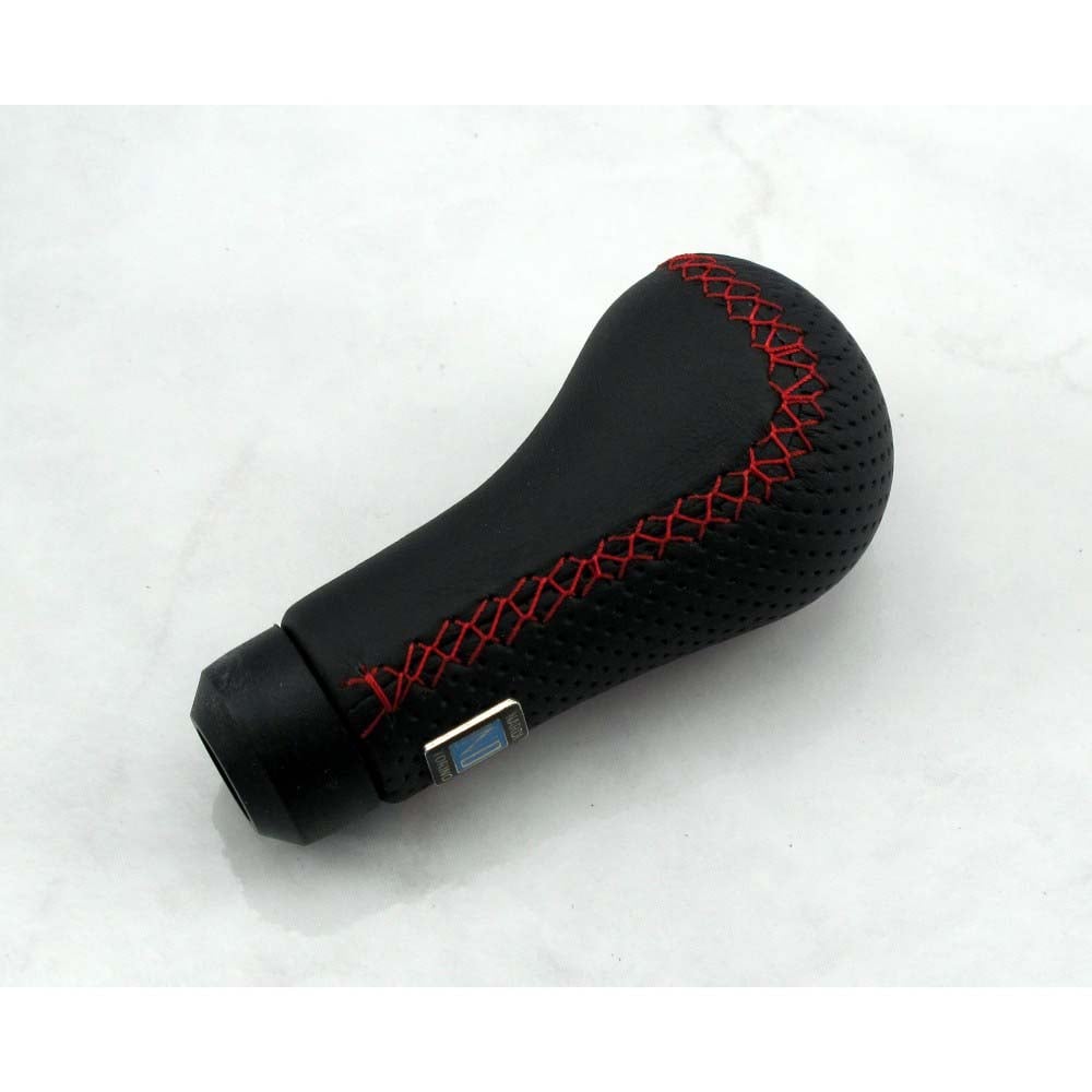 Nardi Shift Knob - Prestige - Black Perforated Leather & Black Smooth Leather with Red Stitching