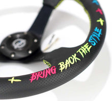 Load image into Gallery viewer, NRG Reinforced Steering Wheel - Oak Tree Outlaws 3in Deep/5mm Blk Spoke 350mm Wheel - Blk Perf Lthr