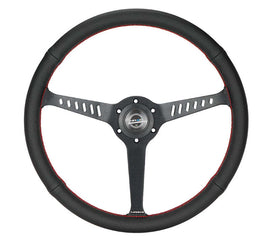 NRG Reinforced Stealth Wheel (380mm) 3 Spoke Center - 1in Deep Dish - Perforated Leather Red Stitch