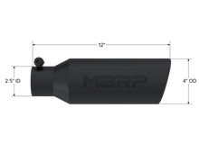 Load image into Gallery viewer, MBRP Universal Tip 4in O.D. Angled Rolled End 2.5in inlet 12in length Black