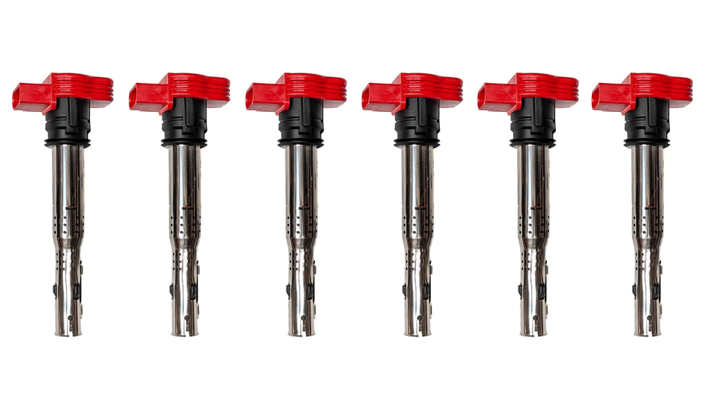 OEM R8 Red Ignition Coil Set of 6 - Audi B8/B8.5 S4, S5, Q5, SQ5, C7 A6, A7, D4 A8 EA837 3.0T