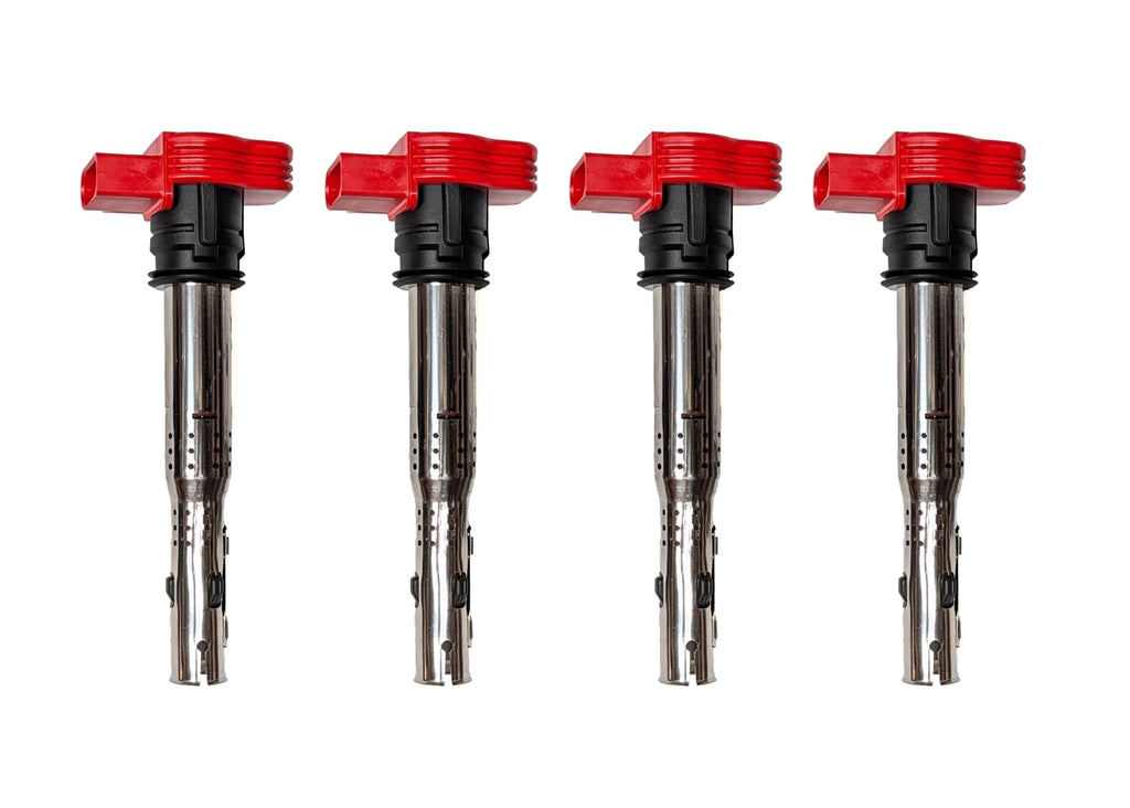 OEM Red R8 Coilpack Set of 4 - VW/Audi EA113 FSI, EA888 Gen 1/Gen 2 TSI 2.0T