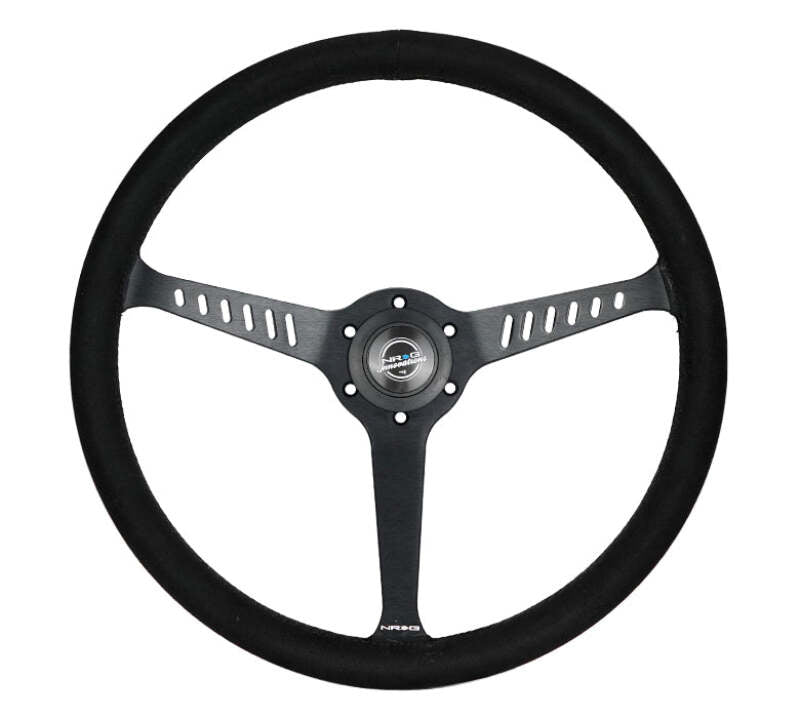 NRG Reinforced Stealth Wheel (380mm) 3 Spoke Center - 1in Deep Dish - Vegan Suede Red Stitch
