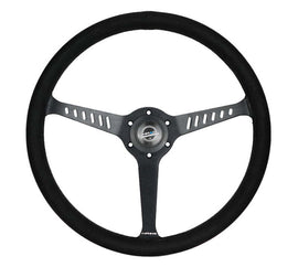 NRG Reinforced Stealth Wheel (380mm) 3 Spoke Center - 1in Deep Dish - Vegan Suede Red Stitch