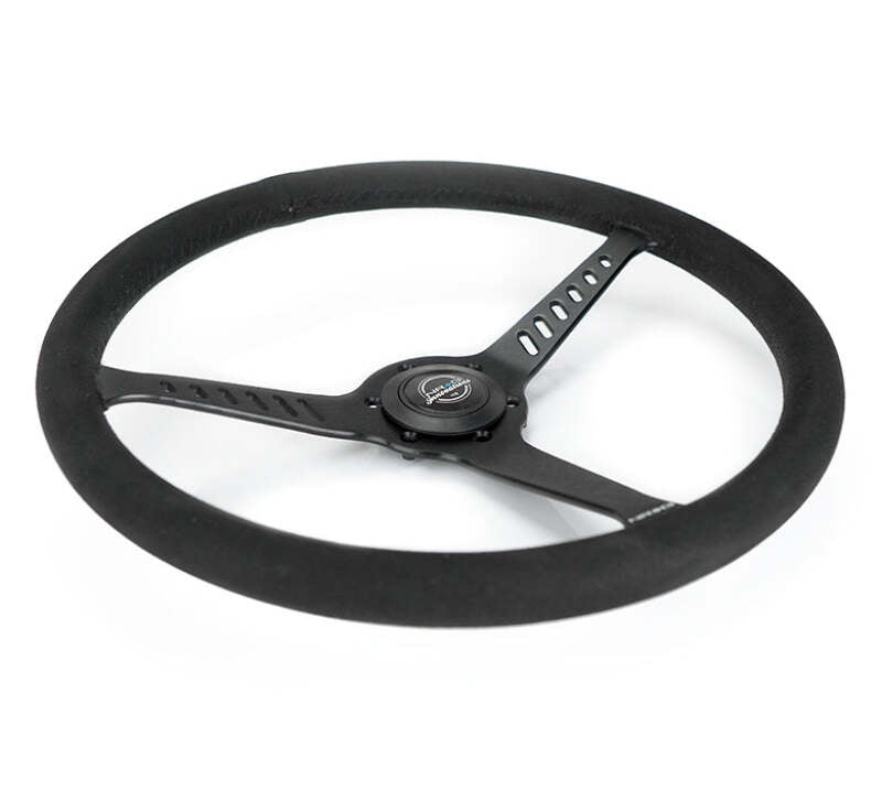 NRG Reinforced Stealth Wheel (380mm) 3 Spoke Center - 1in Deep Dish - Vegan Suede Red Stitch