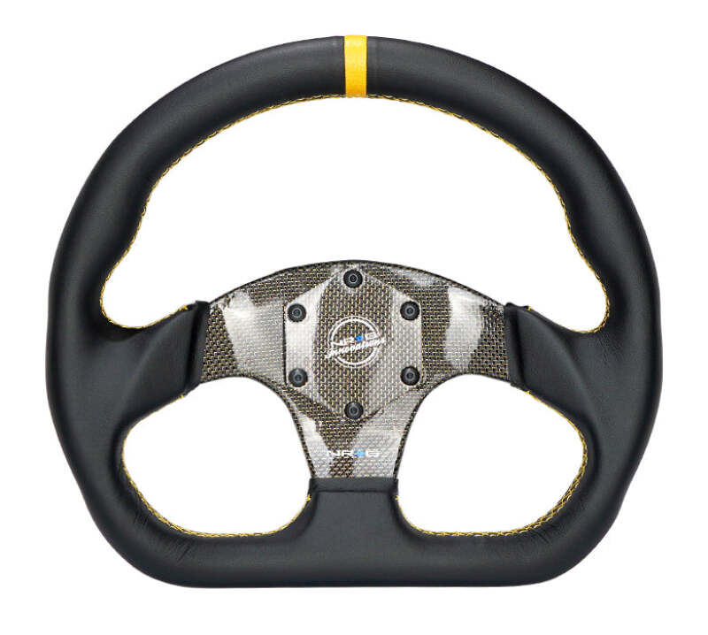 NRG Carbon Fiber Steering Wheel (320mm) Blue CF Center w/Blue Stitch Blue Center Mark Flat Bottom