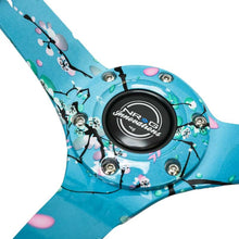 Load image into Gallery viewer, NRG Reinforced Suede Steering Wheel (350mm / 3in. Deep) Hydro Dipped Blossom Floral w/ Teal Stitch