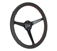 Load image into Gallery viewer, NRG Reinforced Stealth Wheel (380mm) 3 Spoke Center - 1in Deep Dish - Perforated Leather Red Stitch