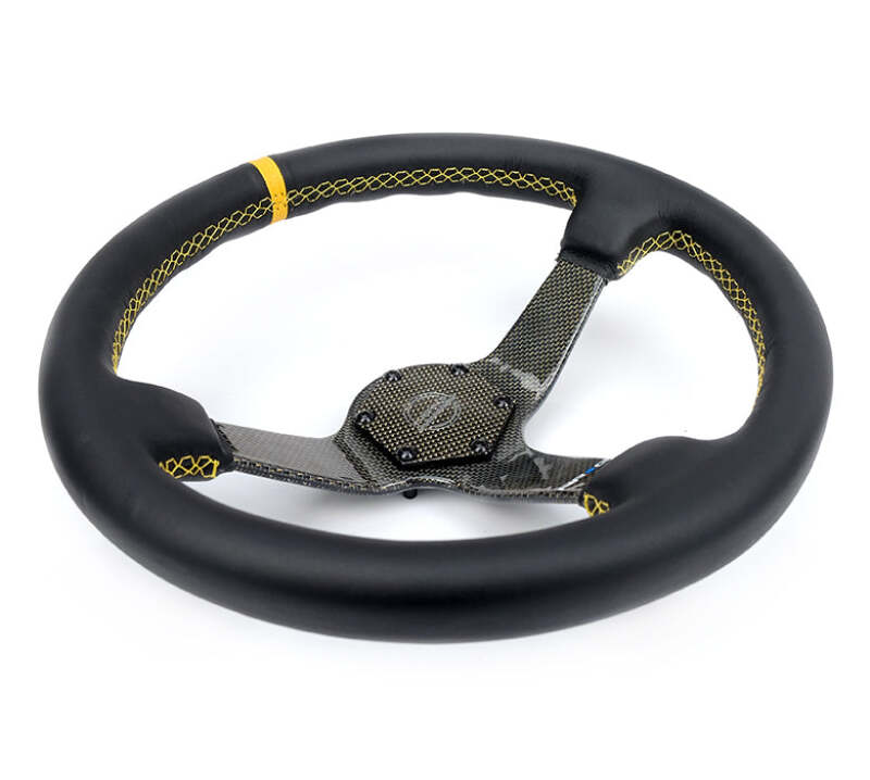 NRG Carbon Fiber Steering Wheel (350mm) Leather Trim w/Gold Stitching/Center Mark