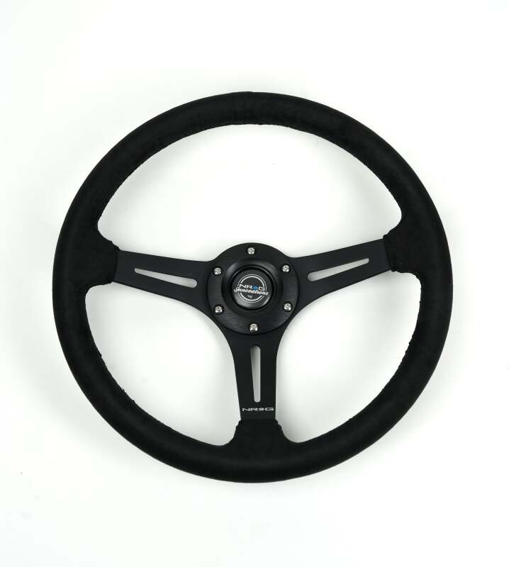 NRG Reinforced Micro Suede Racing Steering Wheel 350mm / 2.5in Deep / 4mm Matte Black Spoke