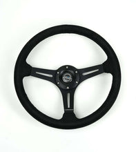 Load image into Gallery viewer, NRG Reinforced Micro Suede Racing Steering Wheel 350mm / 2.5in Deep / 4mm Matte Black Spoke