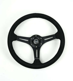 NRG Reinforced Micro Suede Racing Steering Wheel 350mm / 2.5in Deep / 4mm Matte Black Spoke