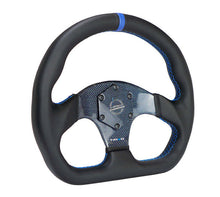 Load image into Gallery viewer, NRG Carbon Fiber Steering Wheel (320mm) Blue CF Center w/Blue Stitch Blue Center Mark Flat Bottom