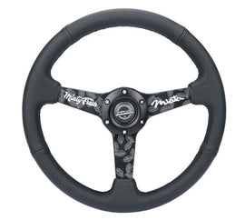 NRG Reinforced Black Perforated Leather Steering Wheel 350mm / 1.5in Deep w/ Goal Digger Blk Stitch