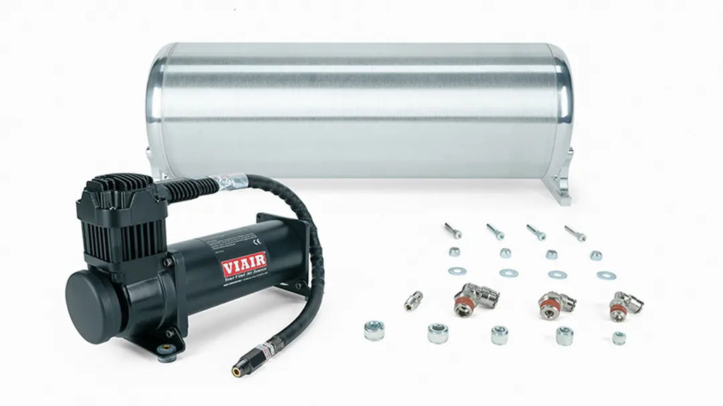 Air Lift Performance 18" FLO Tank w/ Viair 444c black Compressor, 1/4" & 3/8" fittings and tank mounting hardware