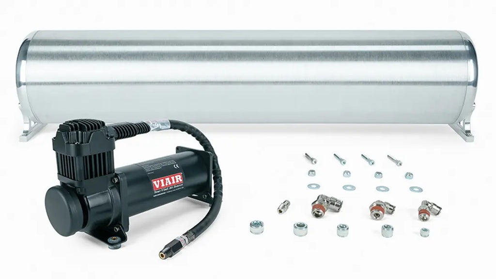 Air Lift Performance 28" FLO Tank w/ Viair 444c black Compressor, 1/4" & 3/8" fittings and tank mounting hardware