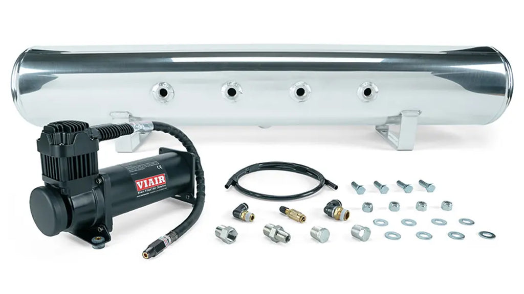 Air Lift Performance 5 Gal. Polished Tank w/ Viair 444c black compressor, 1/4" & 3/8" fittings and tank mounting hardware