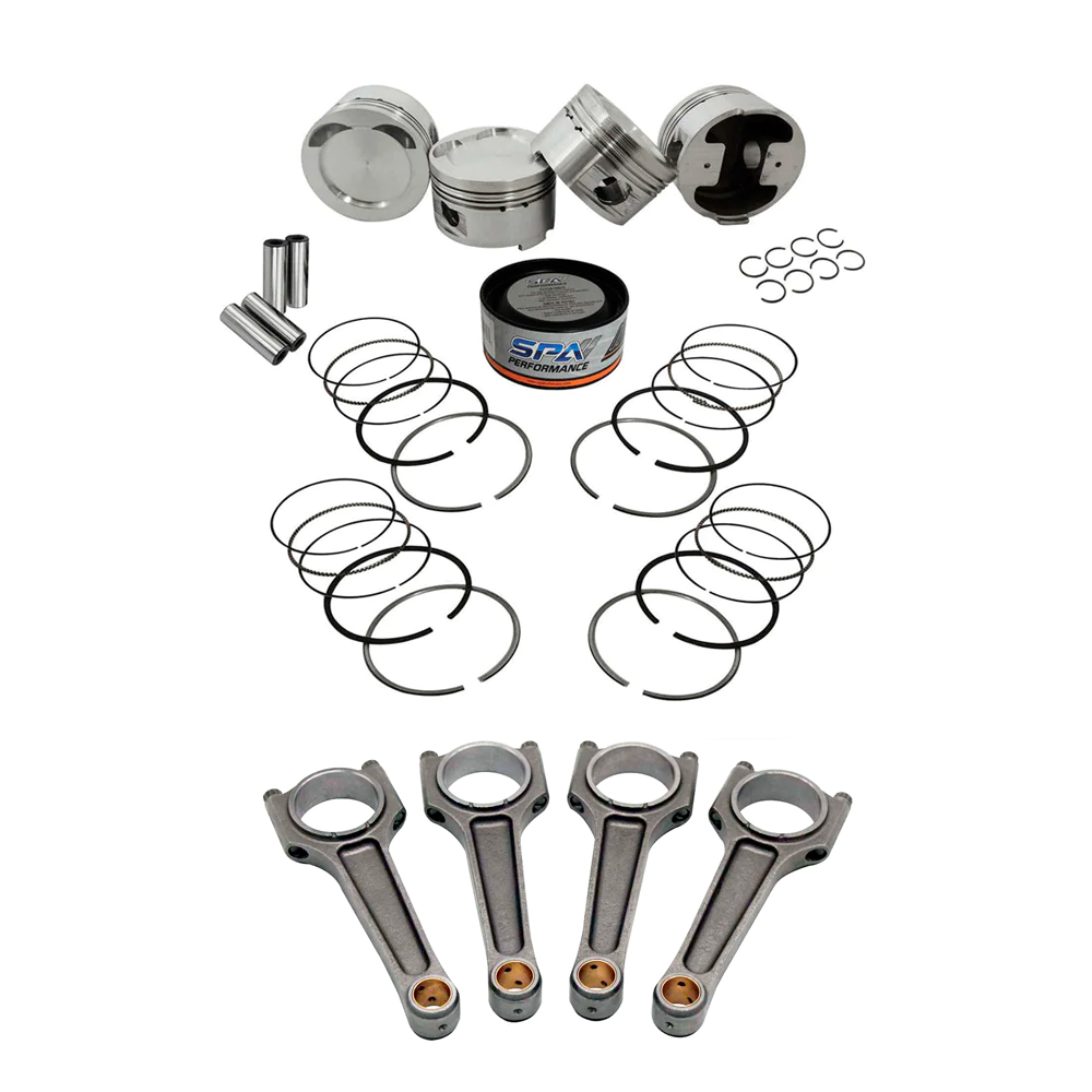 SPA Turbo Forged piston and rings set 83.5mm VW 2.0L 16V ABF + VW 159mm x 20mm High Performance Steel Basic Connecting Rod set 3/8" bolt (1000hp)