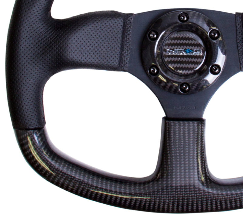 NRG Carbon Fiber Steering Wheel (320mm) Flat Bottom & Leather Trim w/Black Stitching