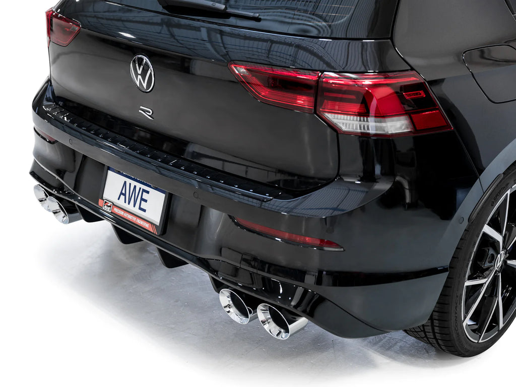 AWE MK8 Volkswagen Golf R 3in Touring Edition Quad Exhaust - Chrome Silver Tips