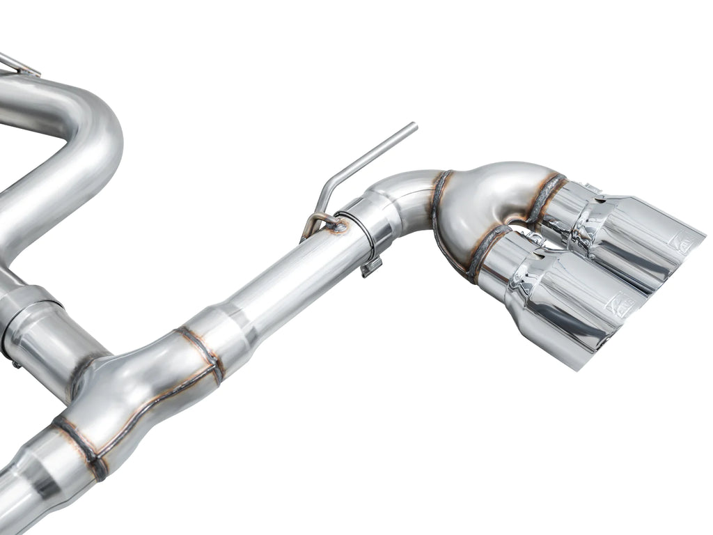 AWE MK8 Volkswagen Golf R 3in Track Edition Quad Exhaust - Chrome Silver Tips