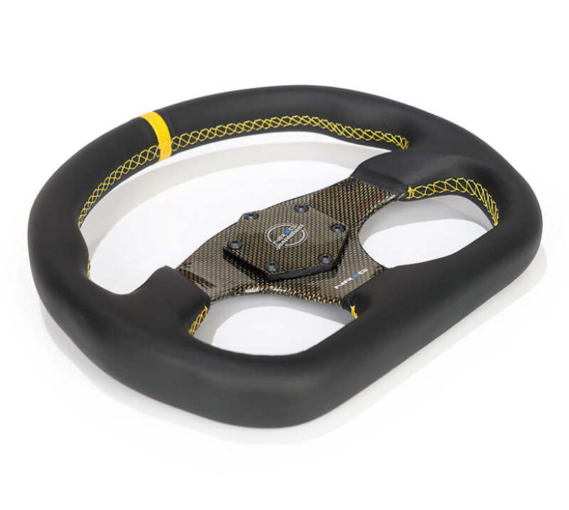 NRG Carbon Fiber Flat Bottom Steering Wheel (320mm) Green CF Center w/Green Stitch/Center Mark