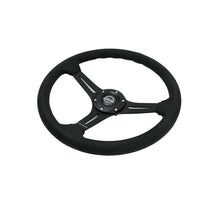 Load image into Gallery viewer, NRG Reinforced Suede Racing Steering Wheel 350mm / 2.5in Deep / 4mm Matte Black Spoke