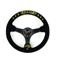 Load image into Gallery viewer, NRG Reinforced Black Perforated Leather Steering Wheel 350mm / 3in Deep w/ NVR Embroidery