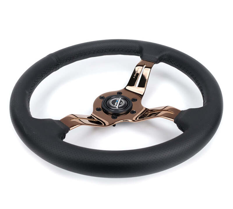 NRG Light Weight Gaming Steering Wheel - Splitz 350mm 3 Rose Gold Spokes Slits - Leather