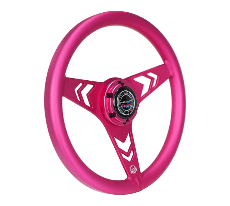NRG Aluminum Steering Wheel 330mm - Arow Cutout - Ergonomic Grip - Anadized Pink