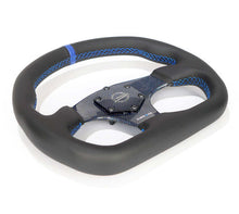 Load image into Gallery viewer, NRG Carbon Fiber Steering Wheel (320mm) Blue CF Center w/Blue Stitch Blue Center Mark Flat Bottom