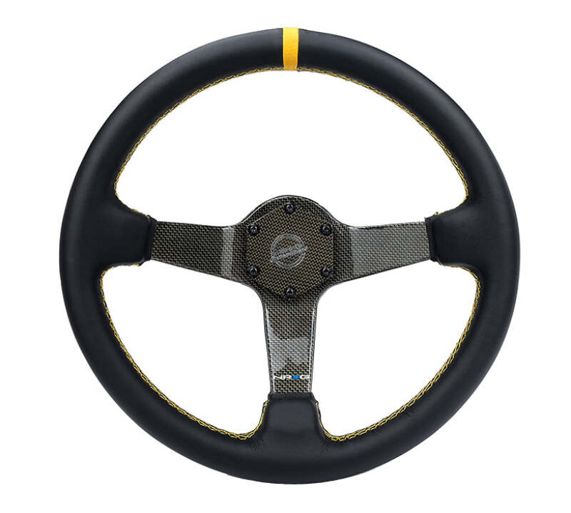 NRG Carbon Fiber Steering Wheel (350mm) Leather Trim w/Gold Stitching/Center Mark
