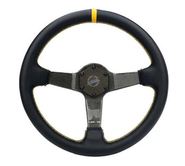 NRG Carbon Fiber Steering Wheel (350mm) Leather Trim w/Gold Stitching/Center Mark