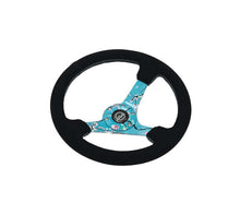 Load image into Gallery viewer, NRG Reinforced Suede Steering Wheel (350mm / 3in. Deep) Hydro Dipped Blossom Floral w/ Teal Stitch