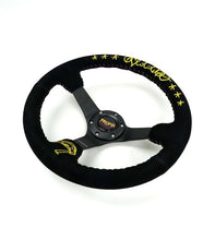 Load image into Gallery viewer, NRG Reinforced Black Perforated Leather Steering Wheel 350mm / 3in Deep w/ NVR Embroidery