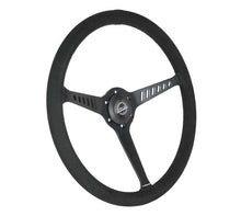 Load image into Gallery viewer, NRG Reinforced Stealth Wheel (380mm) 3 Spoke Center - 1in Deep Dish - Vegan Suede Red Stitch