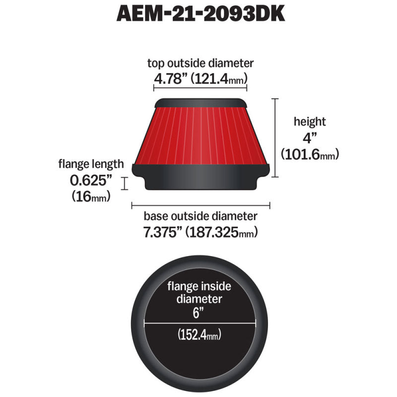 AEM 6 in x 4 in Dryflow Tapered Conical Air Filter