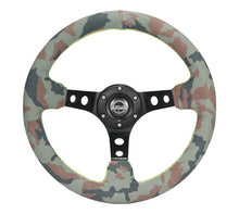 Load image into Gallery viewer, NRG Reinforced Steering Wheel (320mm) Sport/Suede Steering Wheel w/ Camo Pattern &amp; Green Stitching
