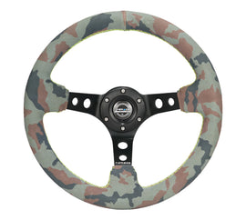 NRG Reinforced Steering Wheel (320mm) Sport/Suede Steering Wheel w/ Camo Pattern & Green Stitching