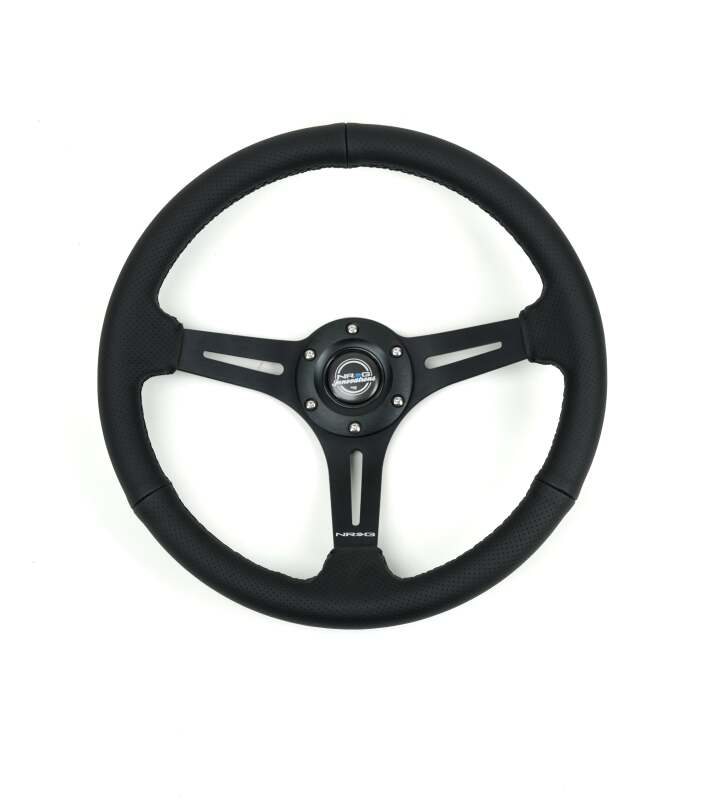 NRG Reinforced Perforated Leather Racing Steering Wheel 350mm / 2.5in Deep / 4mm Matte Black Spoke