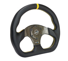 Load image into Gallery viewer, NRG Carbon Fiber Flat Bottom Steering Wheel (320mm) Yellow CF Center w/Yellow Stitch/Yellow Mark