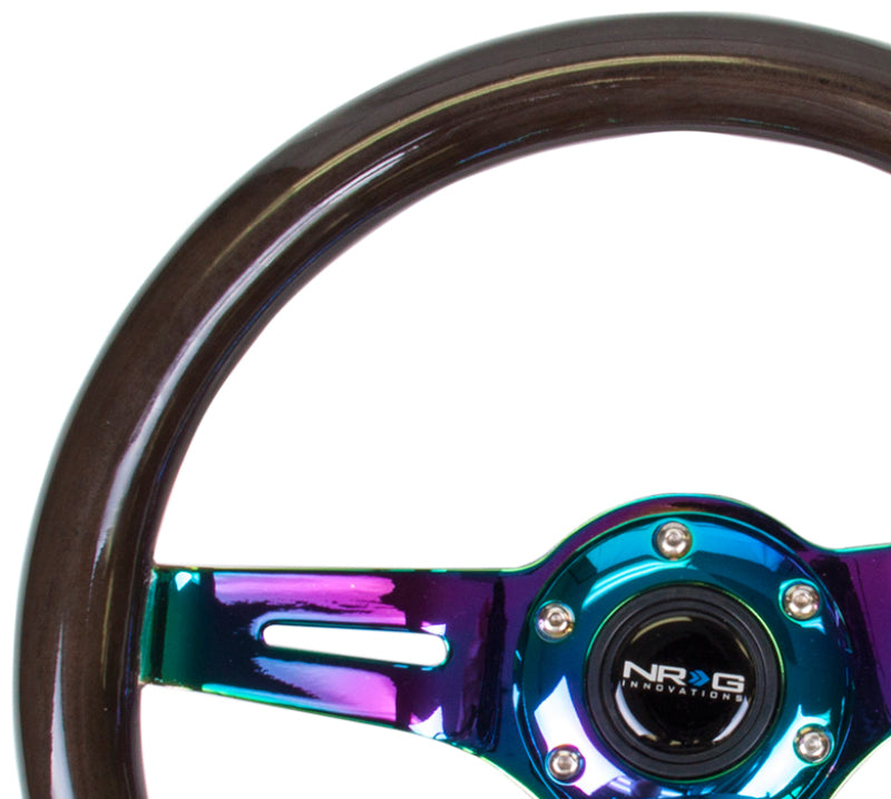 NRG Classic Wood Grain Steering Wheel (310mm) Black w/Neochrome 3-Spoke Center