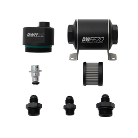 DeatschWerks DWFFR-X 70mm Billet Fuel Filter Regulator - 10 Micron with 6AN Fittings