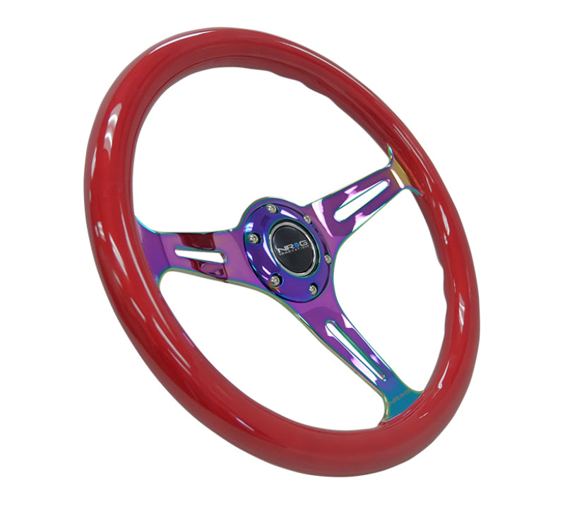 NRG Classic Wood Grain Steering Wheel (350mm) Red Grip w/Neochrome 3-S ...