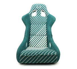 NRG FRP Bucket Seat - 20 Year Anniversary - Microfiber Green w/ White Stripes & Arrow Design - Large