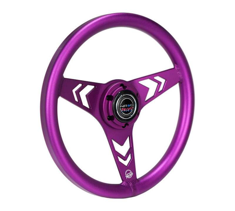 NRG Aluminum Steering Wheel 330mm - Arow Cutout - Ergonomic Grip - Anadized Purple