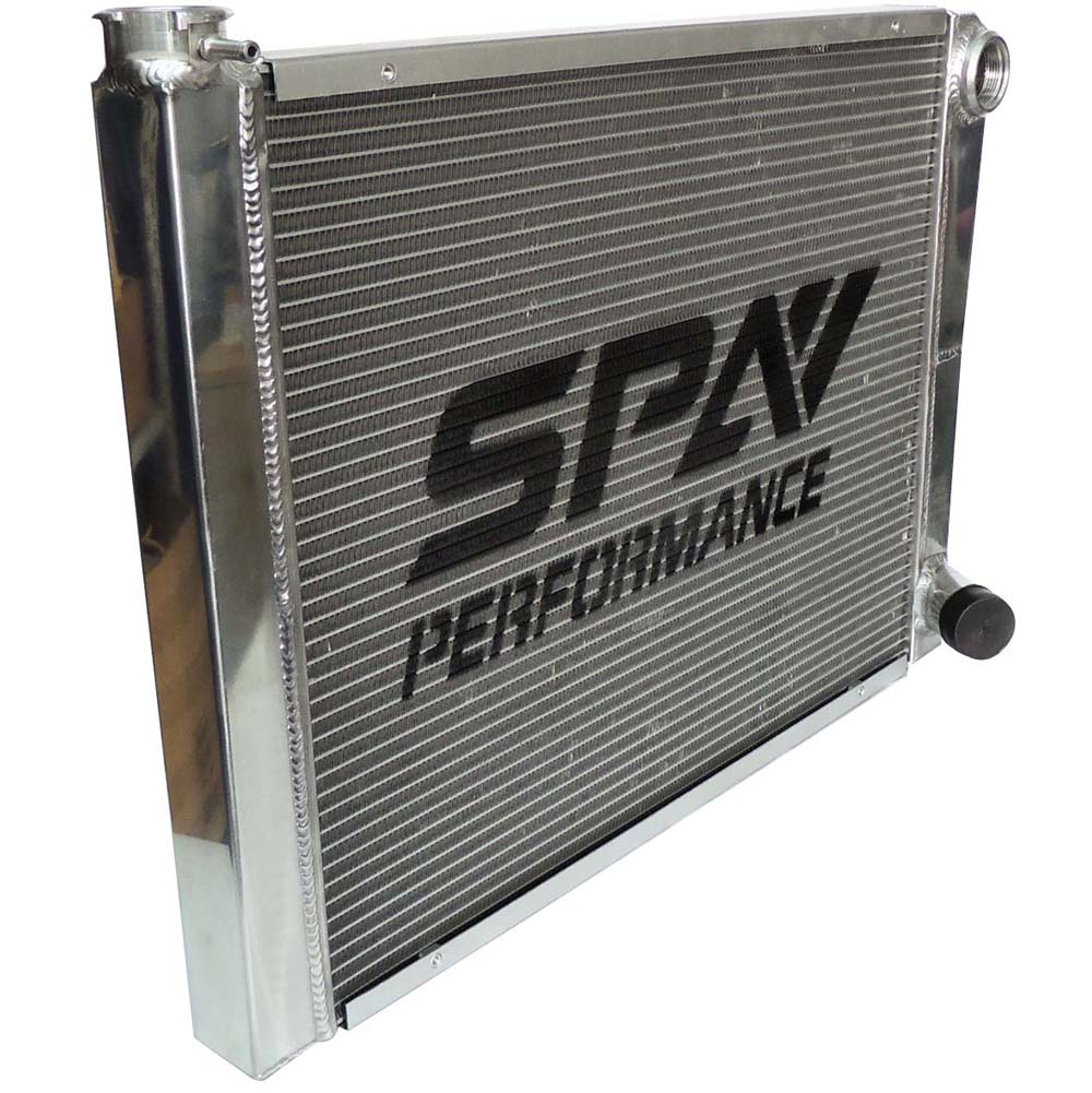 SPA Turbo Lightweight Late Model Radiator - Double Pass - 26.8" x 19.6" + Power Steering Tank Firewall Mount (Right Inlet) - Red Cap